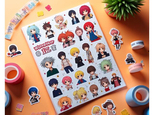 カラフルなアニメキャラクターのステッカーとマスキングテープ