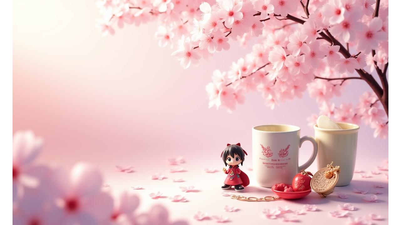 桜の背景にある季節限定アニメグッズ