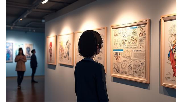 有名アニメスタジオの原画と設定資料が展示されている