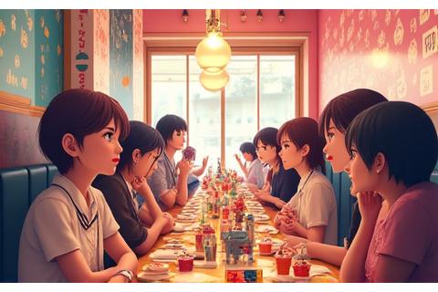 限定コラボカフェの内装とファンが盛り上がっている写真