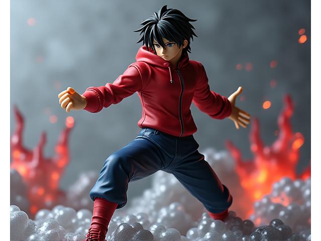 アクションポーズをとる可動式アニメフィギュア