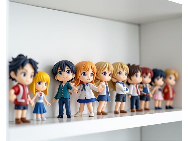 ねんどろいどシリーズの可愛らしいキャラクターフィギュアが多数陳列
