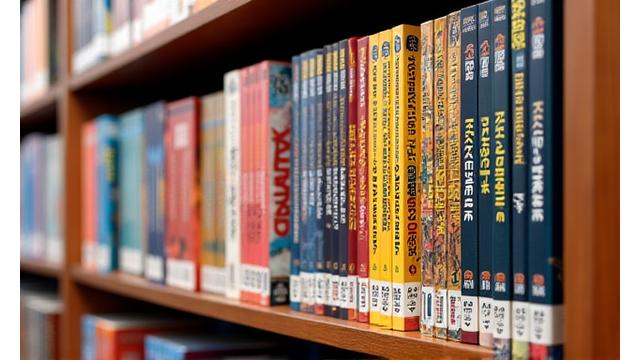 書架に並べられたカラフルなマンガの単行本