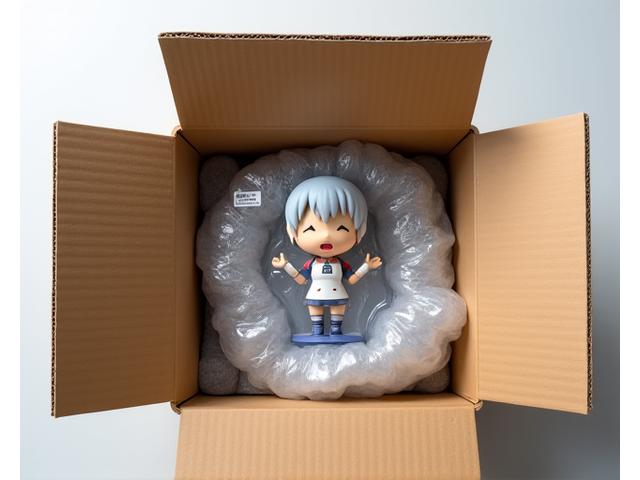 段ボール箱とプチプチで包まれたフィギュア